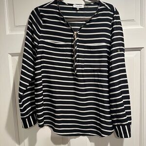 Calvin Klein Women's Black and White Striped Blouse